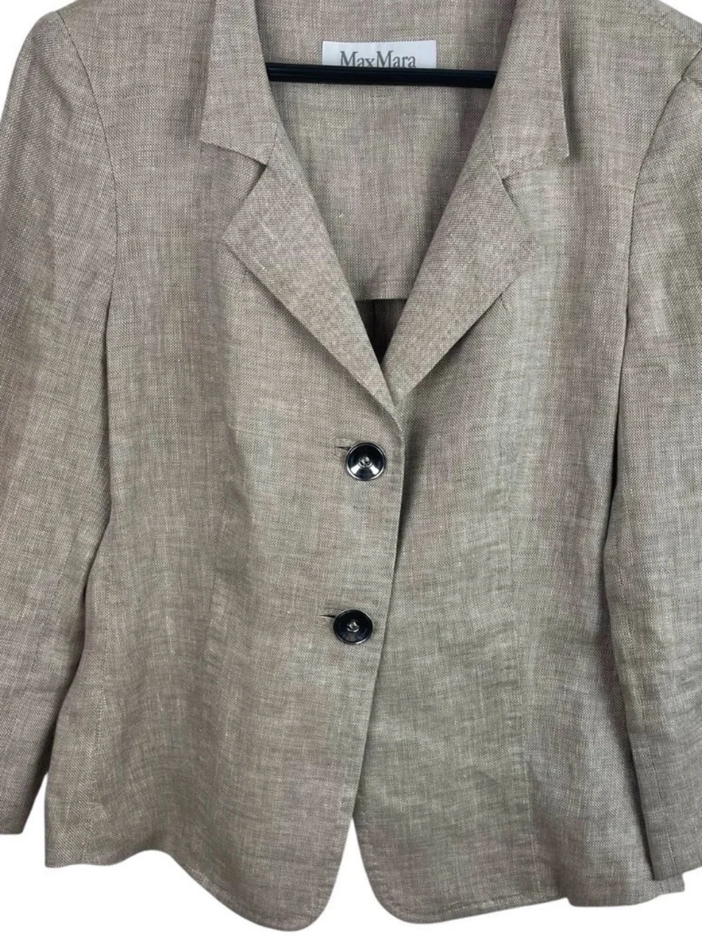 MaxMara | Beige Khaki Linen Two Button Slit Sleeve Unstructured Blazer